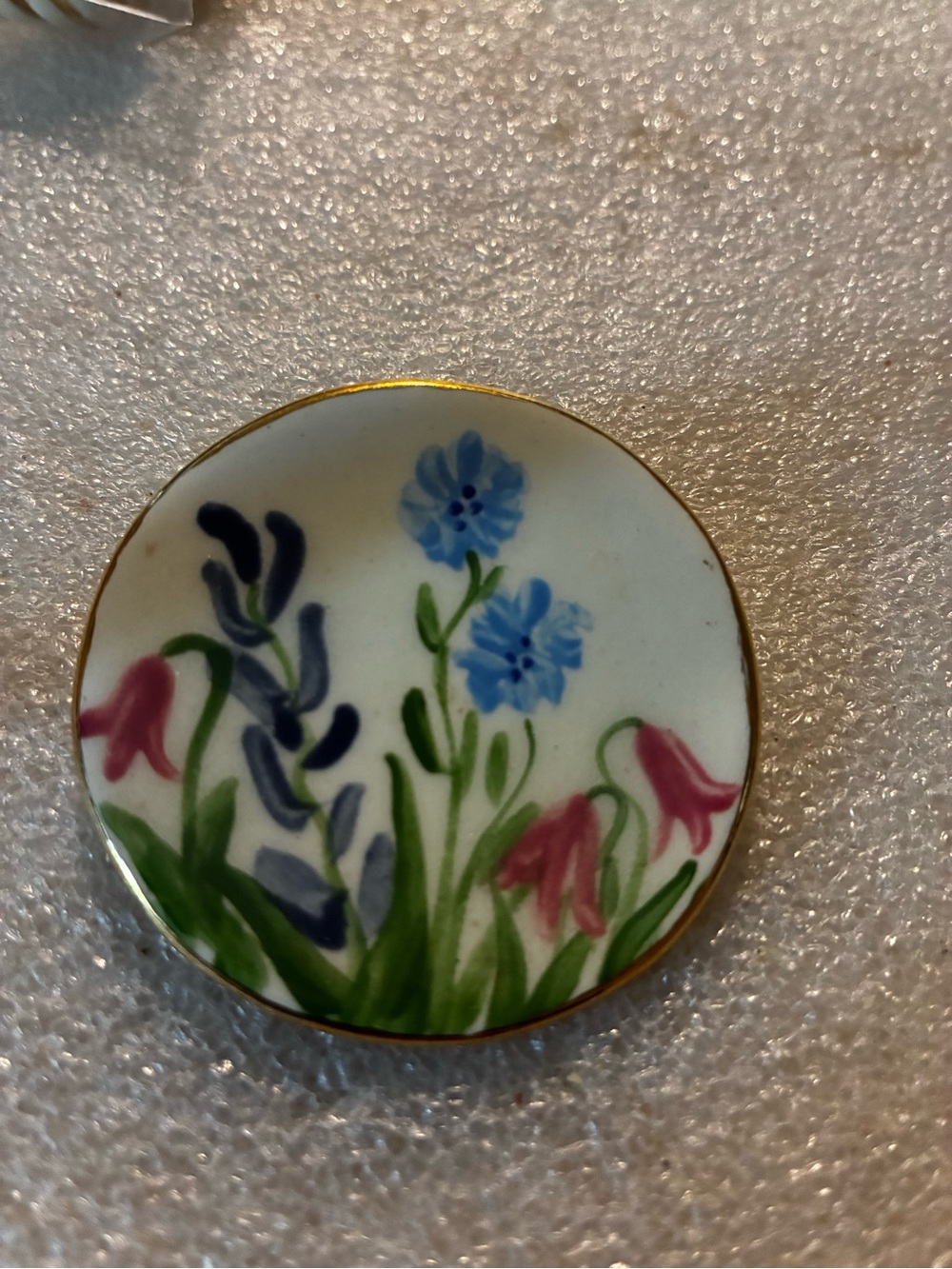 Hand-Painted Floral Round Pin - Blue, Pink & Green